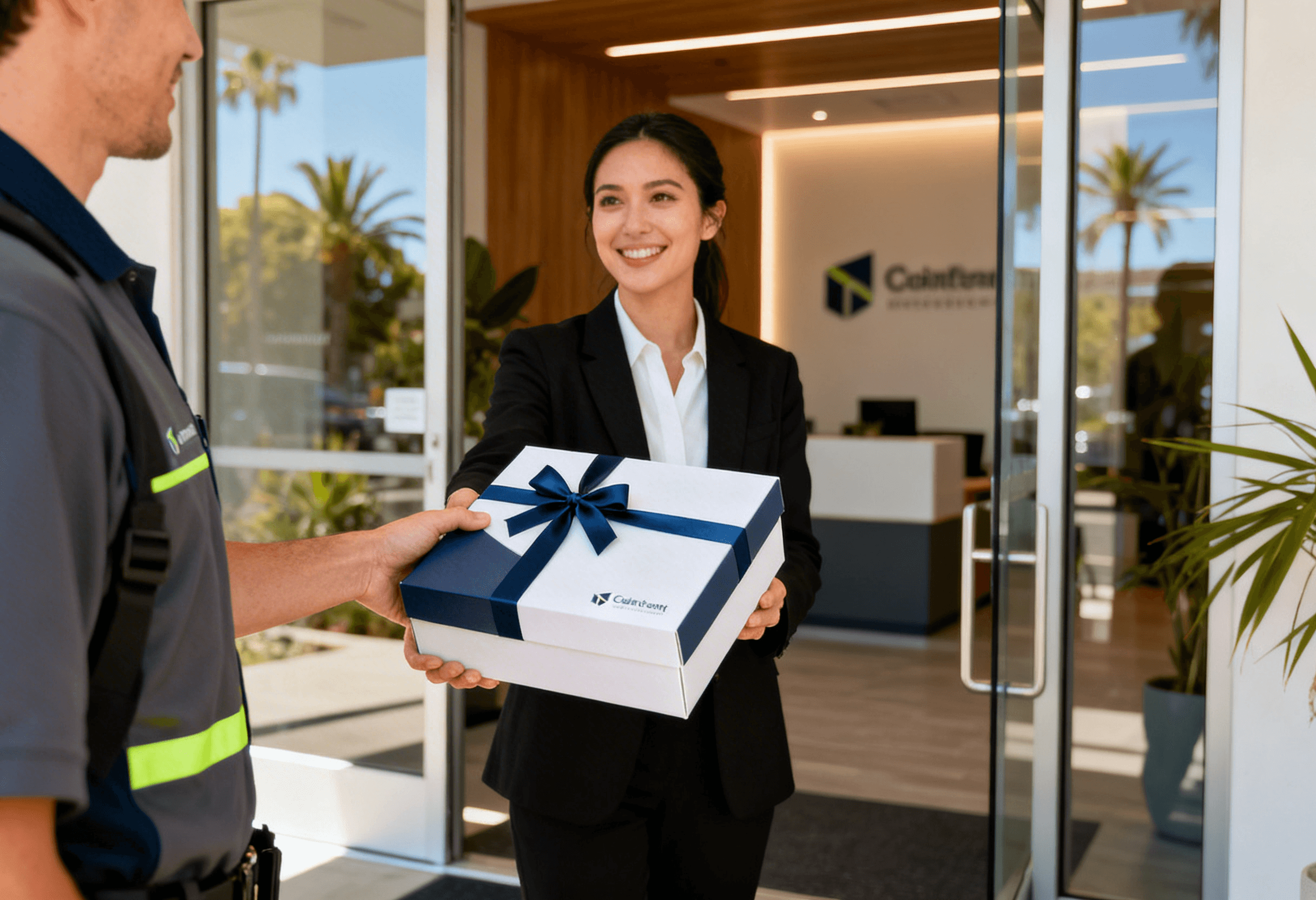 Corporate gift box hand delivered to office
