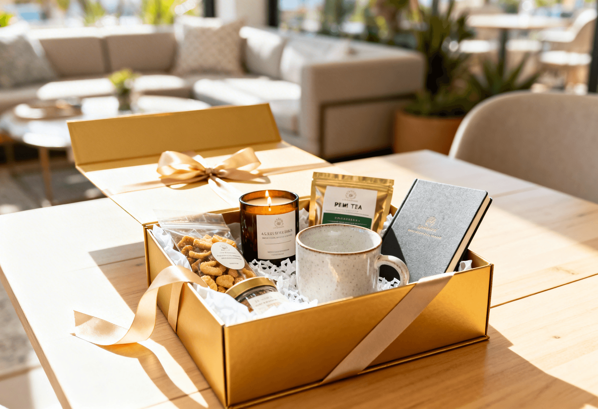 Corporate gift box being prepared