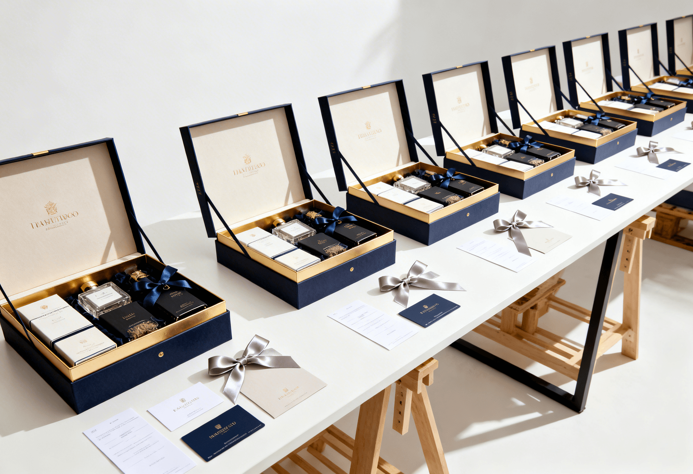 Hand-packing corporate gift boxes in the Pacific Gift Box studio, Costa Mesa